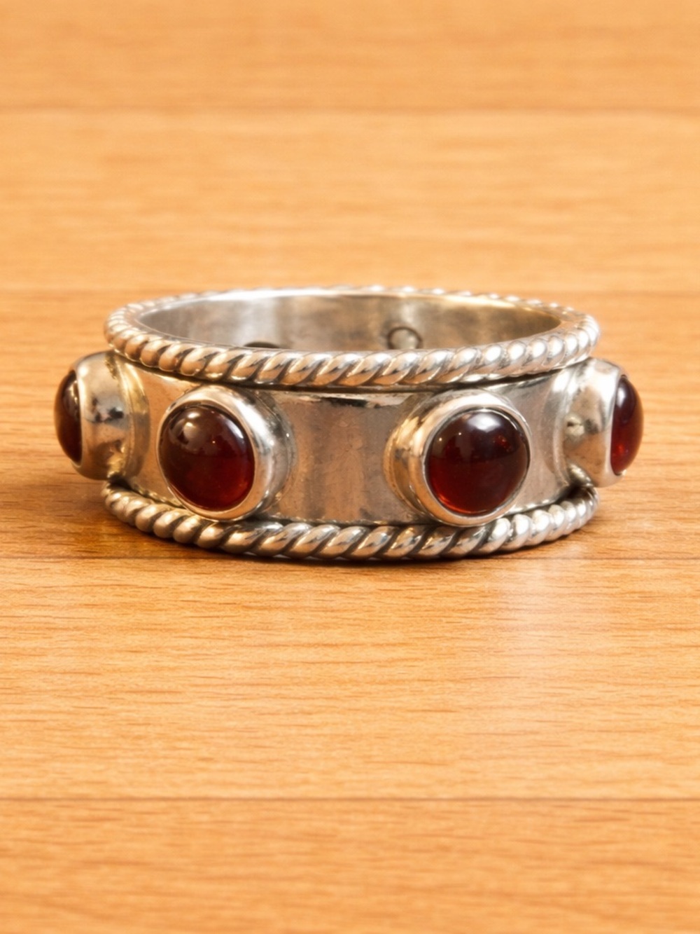 Sterling Silver Garnet Spinning Meditation Ring